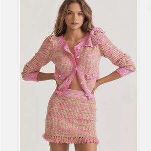 LoveShackFancy Chantria Tweed Cardigan and Balsam Skirt Set